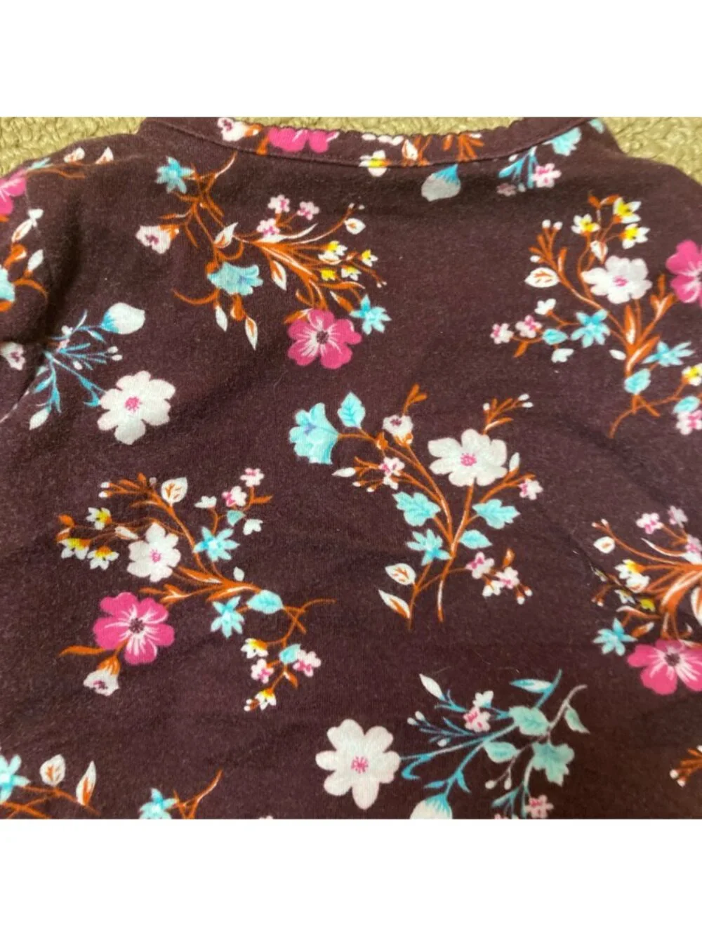 Carters Baby Floral Long-Sleeve Bodysuit 9M Maroon Cotton Snap Closure Outfit